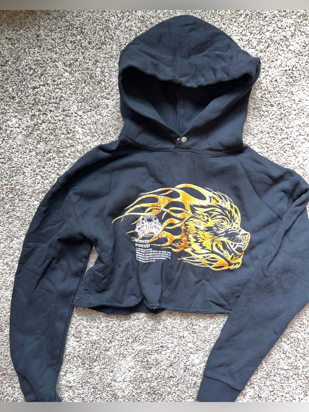 Black Cropped Darc Sport Wolf Fire Ball Sport Hoodie Flame Womens Small